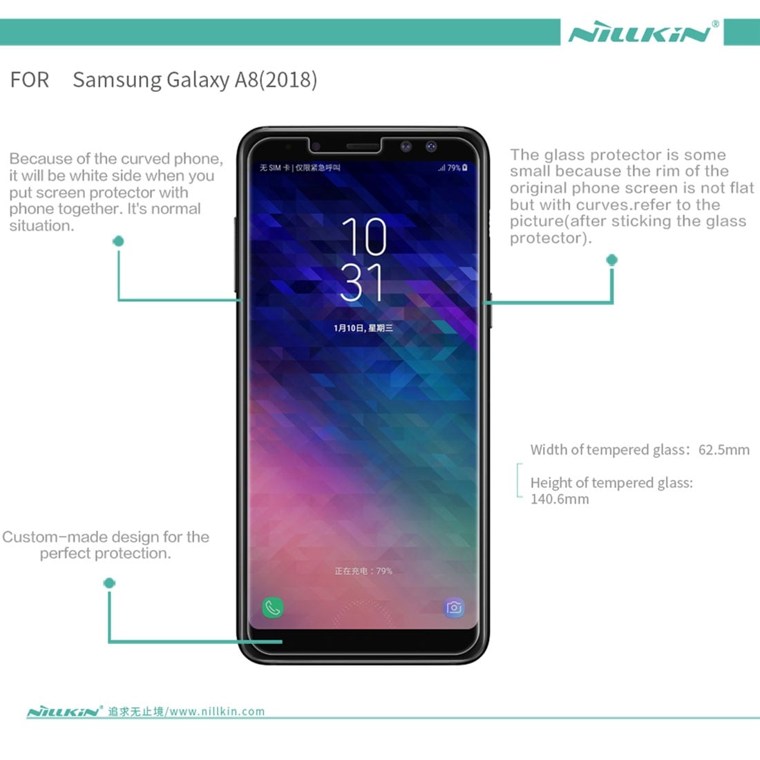 NILLKIN Näytönsuoja karkaistua lasia Samsung Galaxy A8 2018