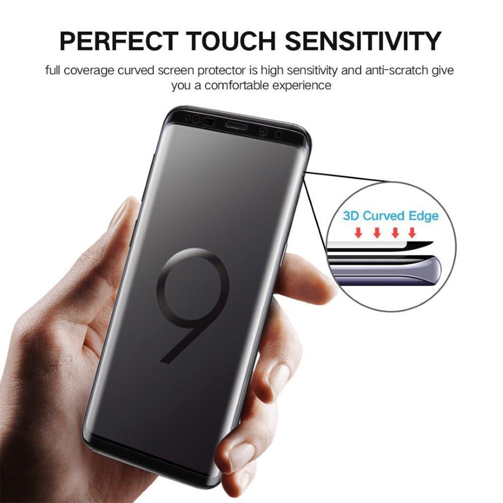 Kaareva Koko näytön suoja karkaistua lasia Samsung Galaxy S9 - Musta