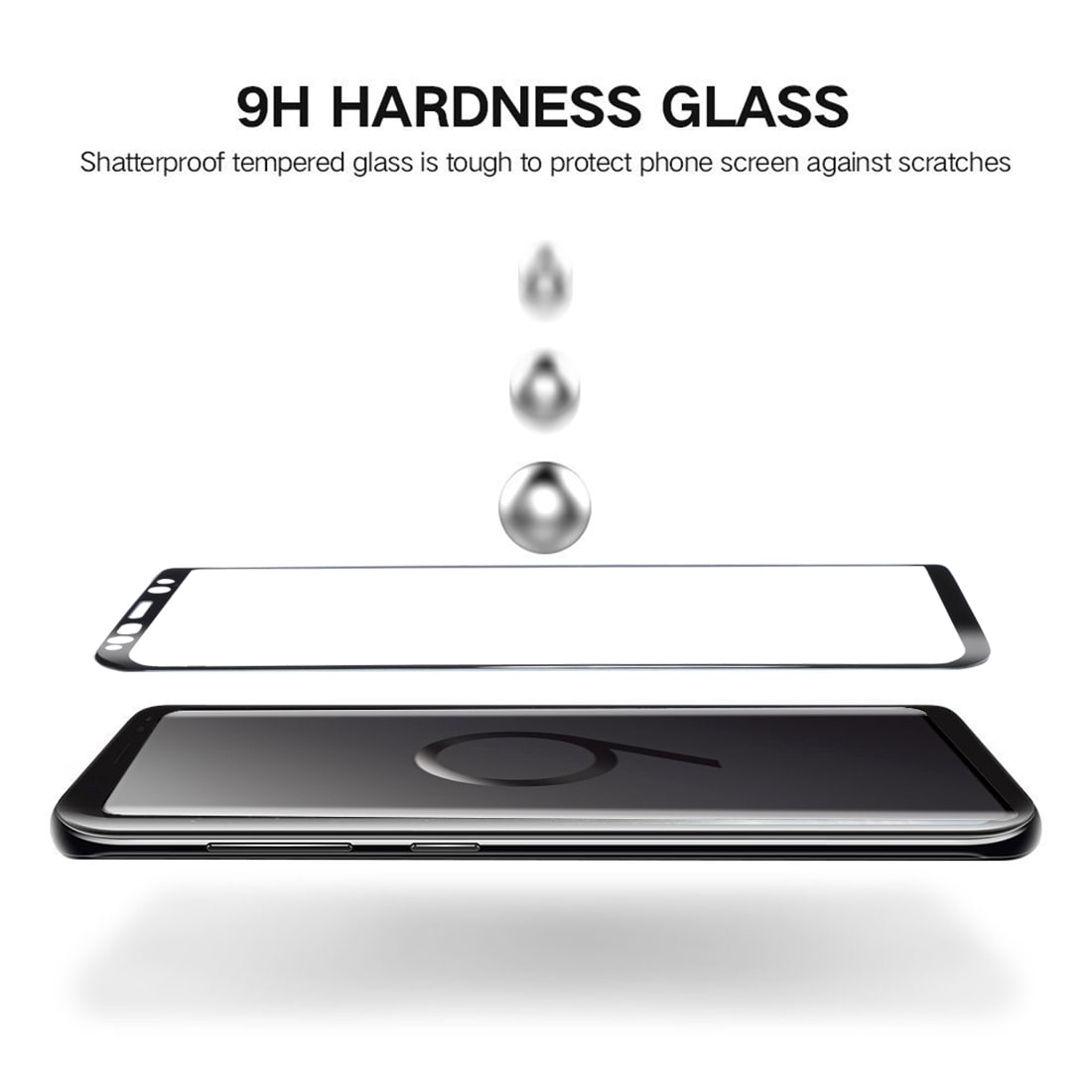 Kaareva Koko näytön suoja karkaistua lasia Samsung Galaxy S9 - Musta