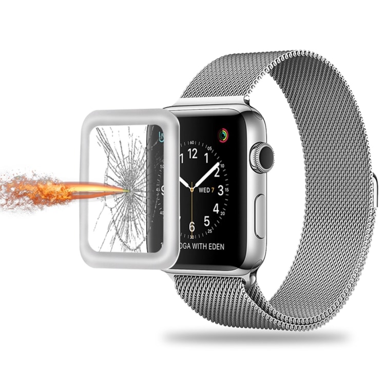 Näytönsuoja karkaistua lasia Apple Watch Series 3 42mm - 3D Hopea