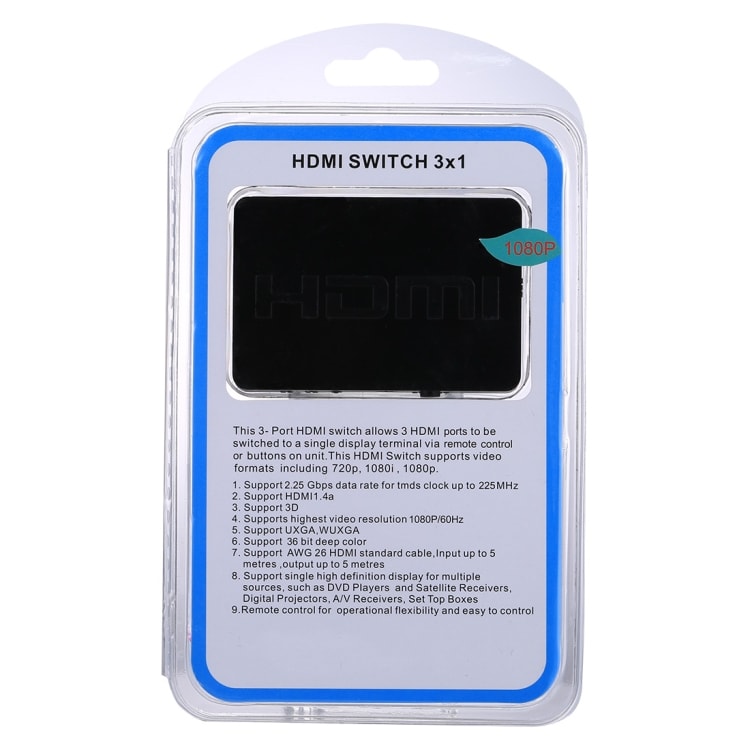 Hdmi Switch 1080P 3 x 1 Portti kaukosäätimellä