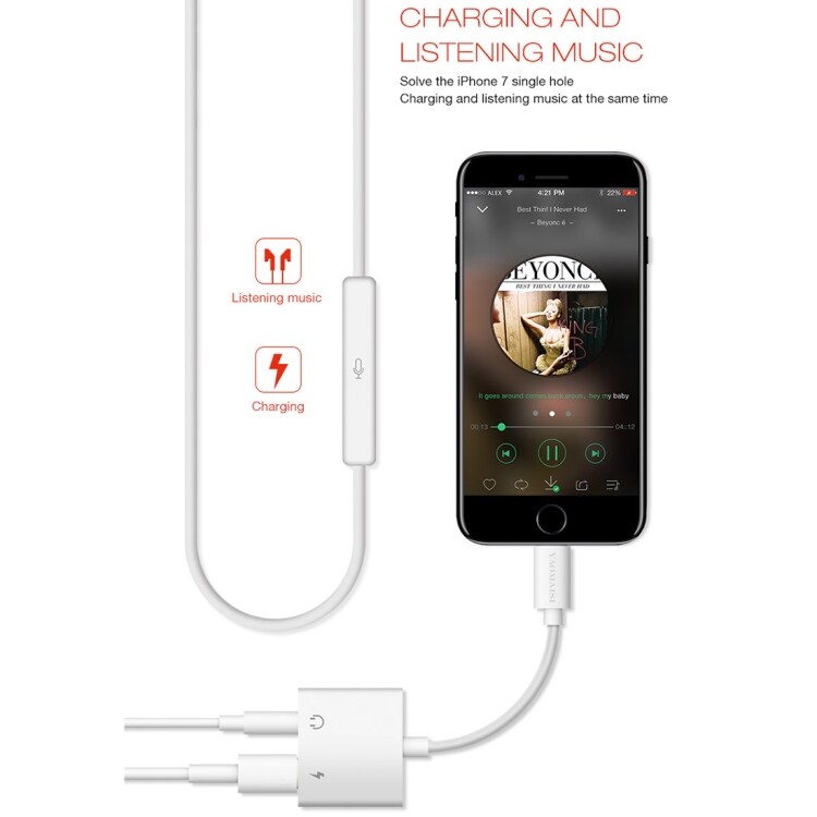 iPhone Audio & Lataussovitin 2.4A - Lightning + 3.5mm