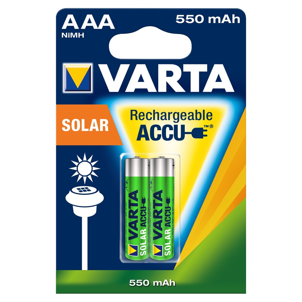 Ladattava akku R03 (AAA) NiMH Varta Solar HR03 550 mAh 1.2 V 2 kpl