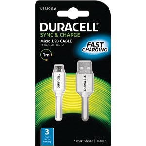 Duracell Micro USB Datakaapeli 1 m - Valkoinen