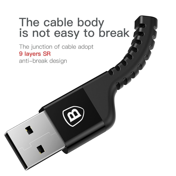 Baseus Punottu USB-kaapeli USB A - USB C 1.5m Musta