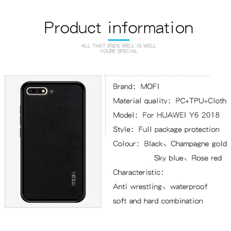 MOFI TPU/Kangaskotelo Huawei Y6 2018 Musta