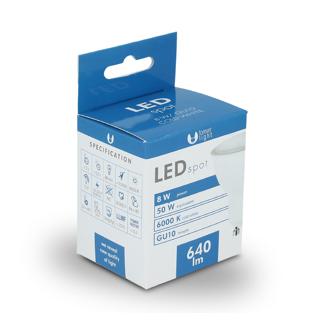 LED Lamppu GU10 8W 230V - Kylmä valkoinen