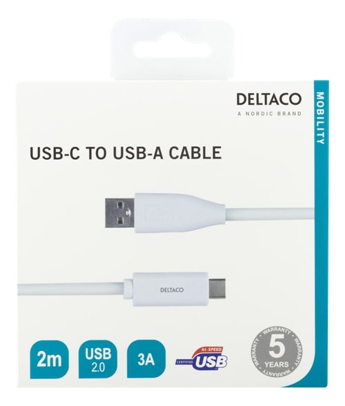 DELTACO USB-C - USB-A kaapeli - 2m