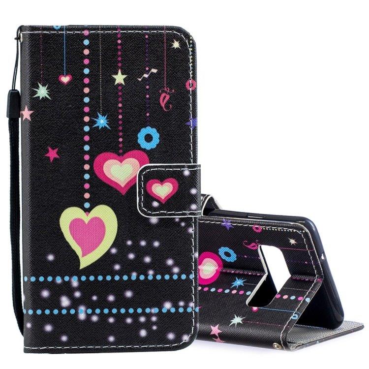 Nahkakotelo/flip kotelo/ korttipidike Galaxy S10e , värikkäät sydämet