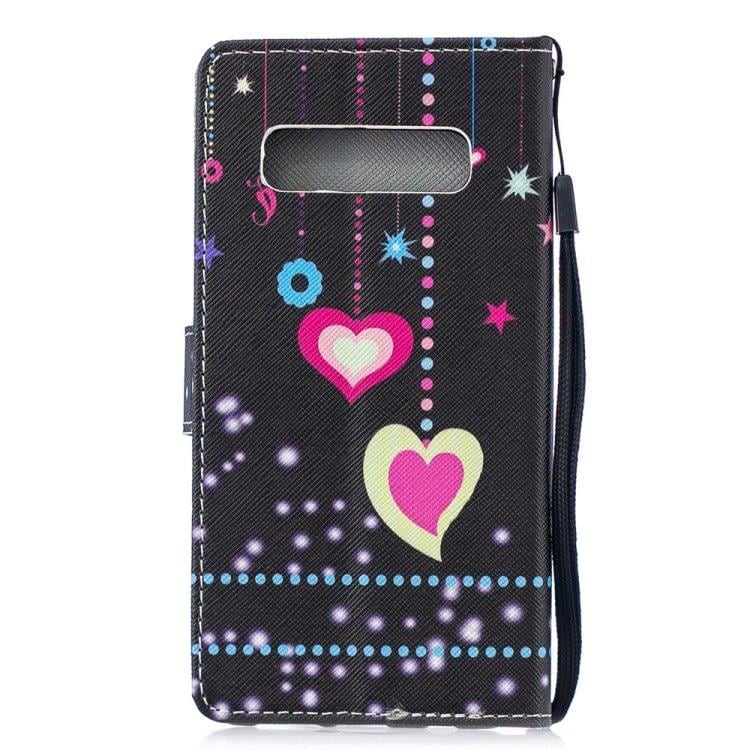 Nahkakotelo/flip kotelo/ korttipidike Galaxy S10, värikkäät sydämet