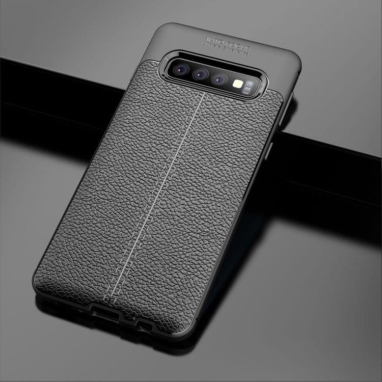 Nahkajäljitelmää oleva silikoni Kuori Samsung Galaxy S10 - Musta