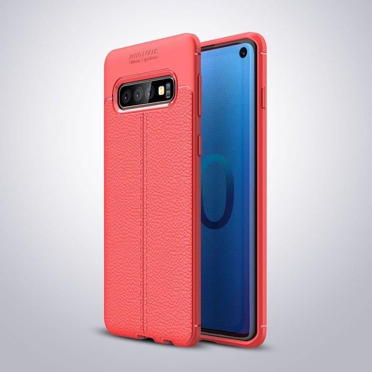 Nahkajäljitelmää oleva silikoni Kuori Samsung Galaxy S10 - Punainen