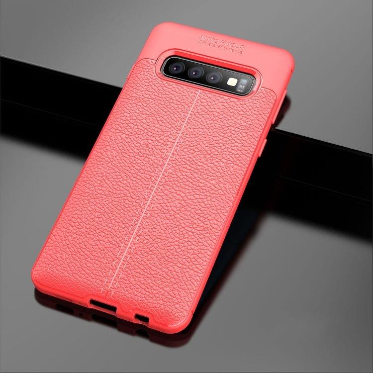 Nahkajäljitelmää oleva silikoni Kuori Samsung Galaxy S10 - Punainen