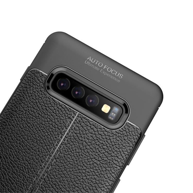 TPU Kuori nahka ulkoasulla Musta Samsung Galaxy S10+ mallille