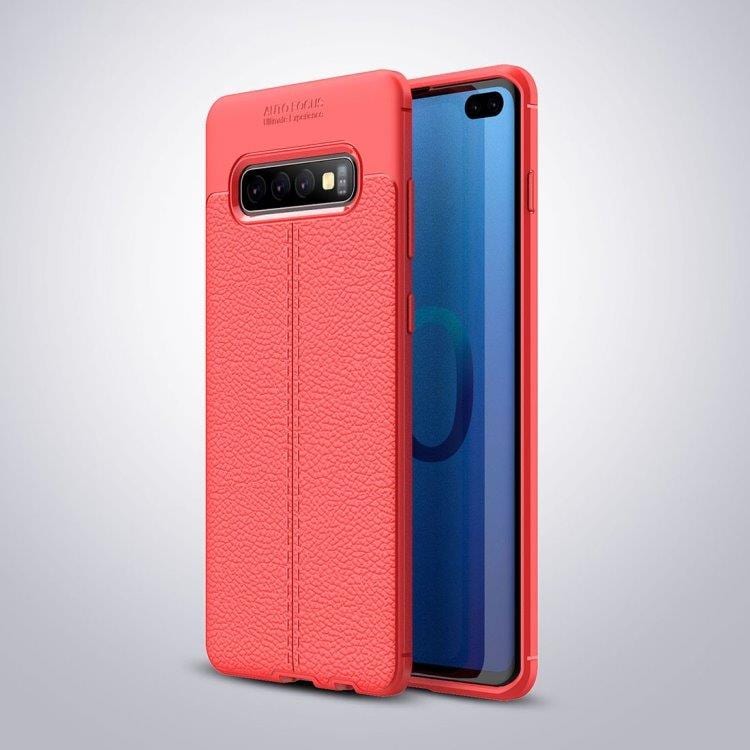 TPU Kuori nahka ulkoasulla Punainen Samsung Galaxy S10+ mallille