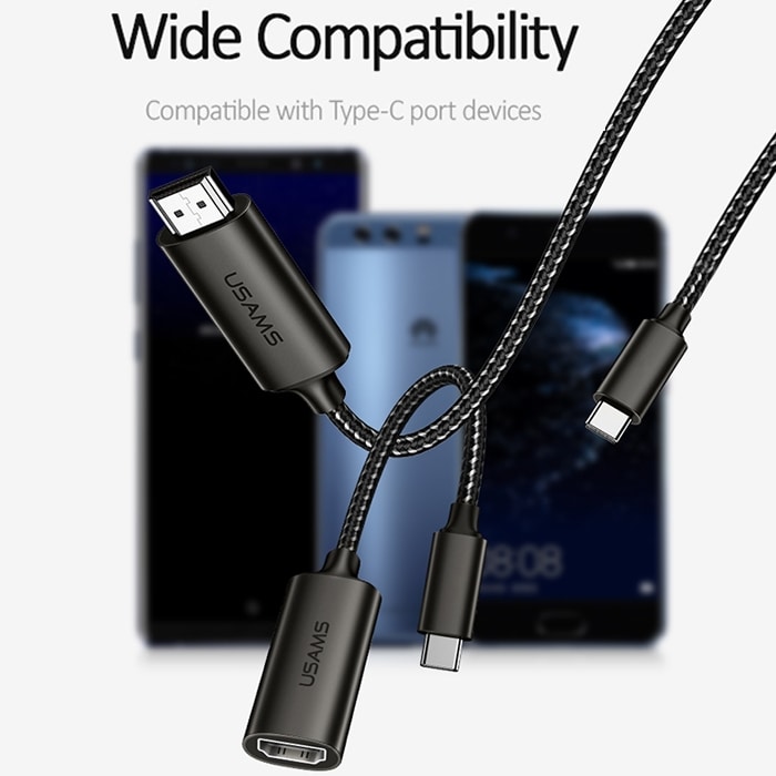Adapteri USB-Tyyppi C -> HDMI 2.0 HD Uros + HDMI Naaras -> USB-Tyyppi C