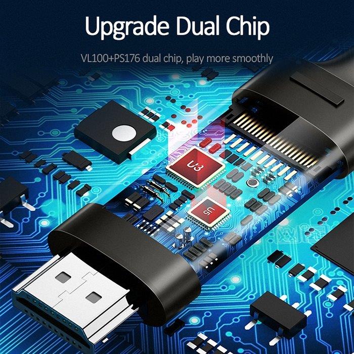 Adapteri USB-Tyyppi C -> HDMI 2.0 HD Uros + HDMI Naaras -> USB-Tyyppi C