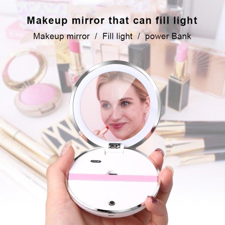 Selfie LED-lamppu integroidulla meikkipeilillä ja varavirtalähteellä - Pinkki