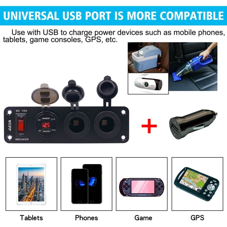 Paneeli Savukkeensytyttimen liittimelle / USBx2 ja volttimittarille