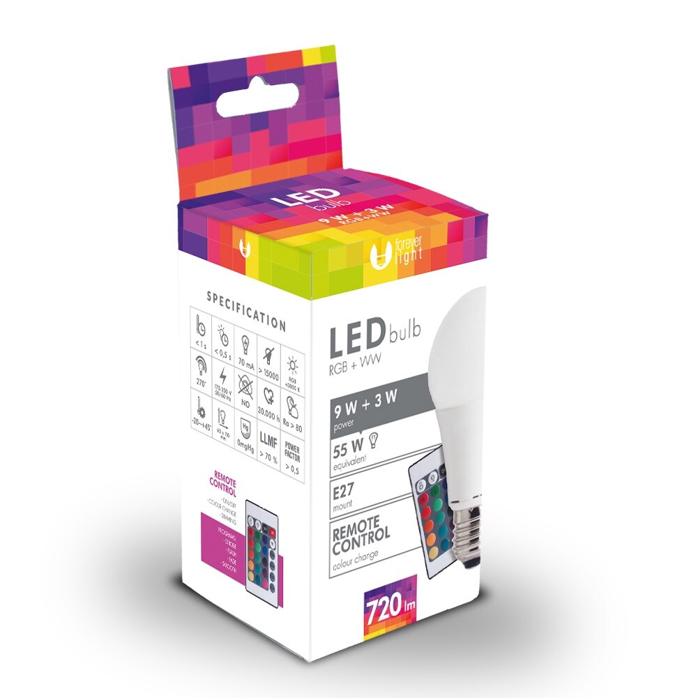LED Lamppu E27 A60 RGB (3W) + (9W) kaukosäätimellä