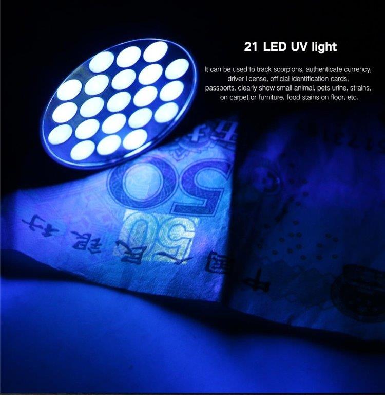 UV 21 LED 395NM Ultra Violet Taskulamppu - Tunnistaa Koiran virtsan