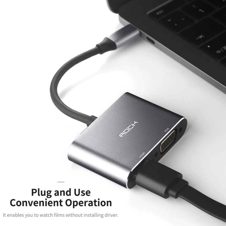 ROCK USB-C / Tyyppi-C - HDMI + VGA adapteri