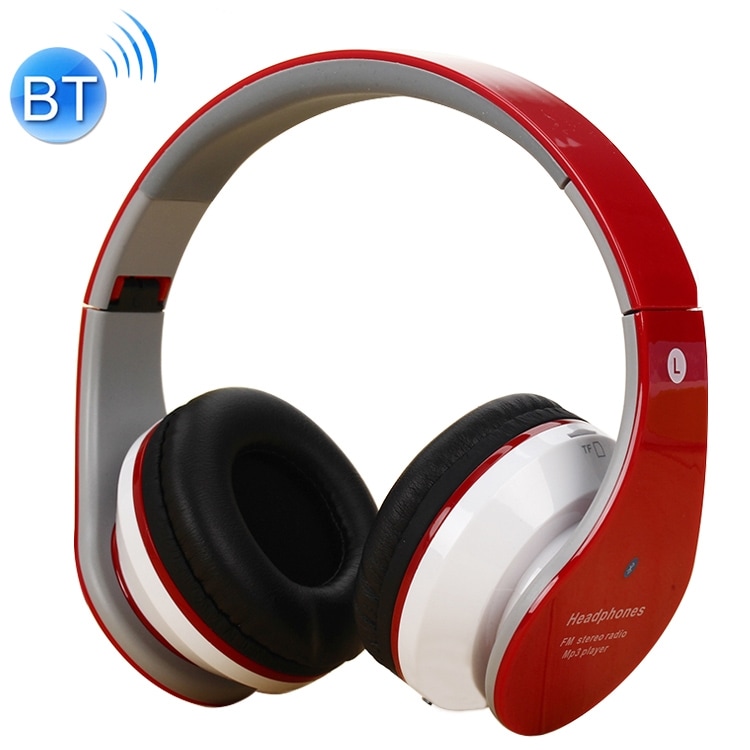Punainen headset, jossa paikka TF-korttille ja 3.5mm Aux-liitännälle- Yhteensopivuus MP3 ja FM-radio