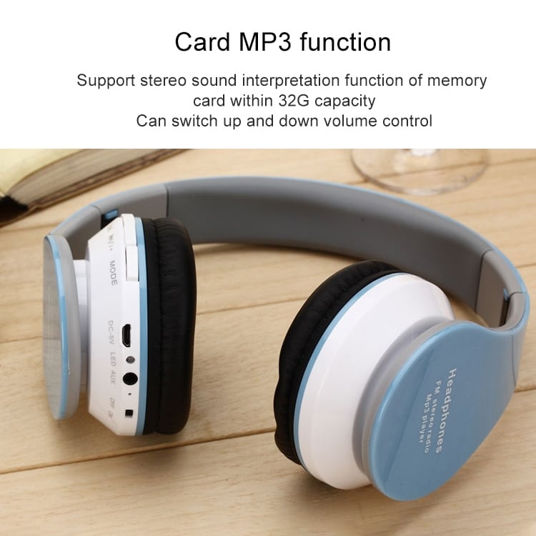 Valkoinen headset, jossa paikka TF-korttille ja 3.5mm Aux-liitännälle- Yhteensopivuus MP3 ja FM-radio