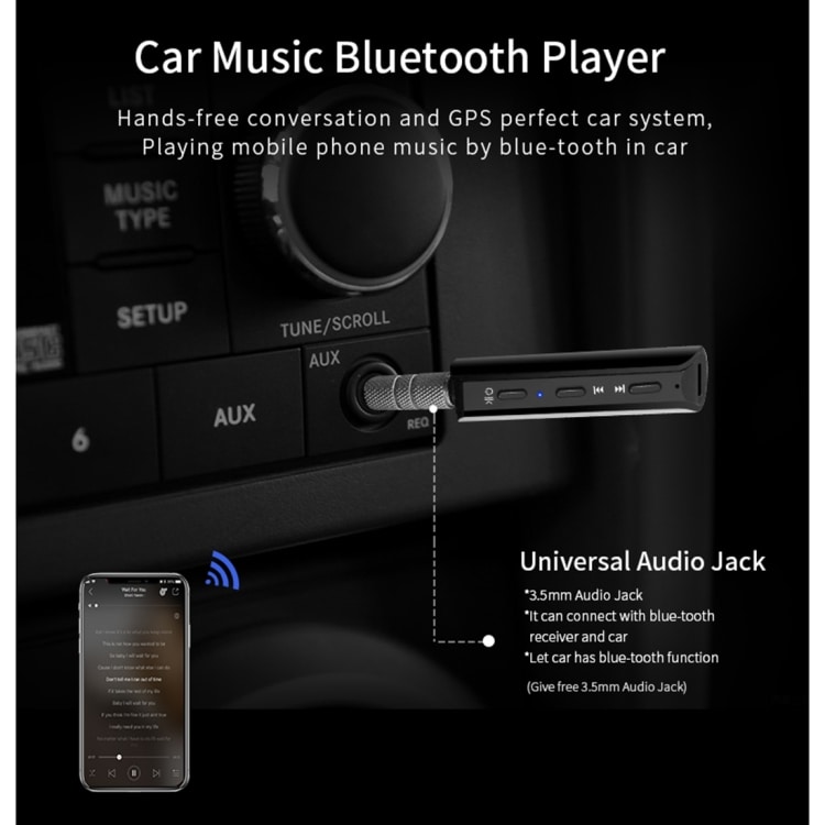 Auto Bluetooth 4.2 Musiikkisoitin 3,5mm / Numeronäyttö / micro-usb