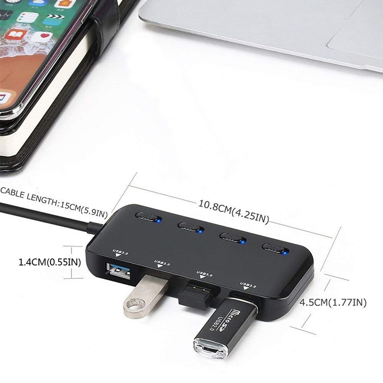 4-porttinen USB 3.0 Hubi kytkimellä