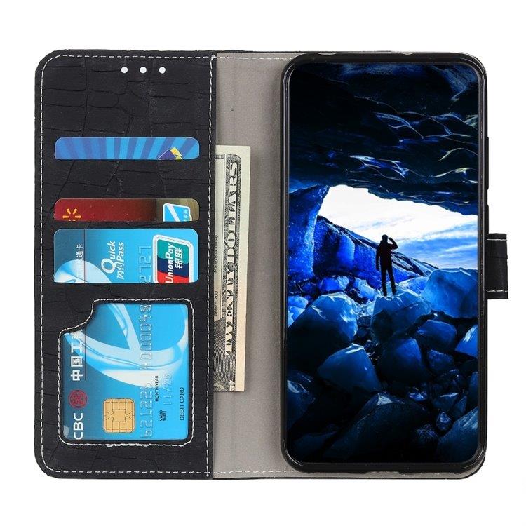Keinonahkakotelo telineellä & korttipaikoilla Samsung Galaxy A70 Musta