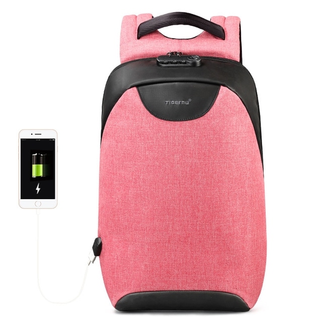 Kannettavan laukku 15,6 tuumaa lukolla ja USB-liitännällä - Pinkki / Musta