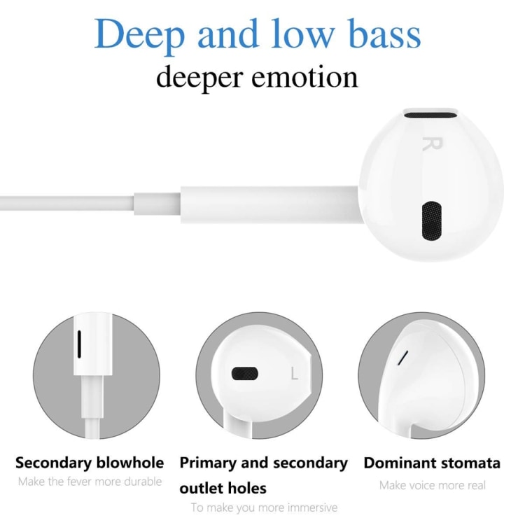 Valkoiset tyylikkäät kuulokkeet - 8-nastainen portti ja mikrofoni