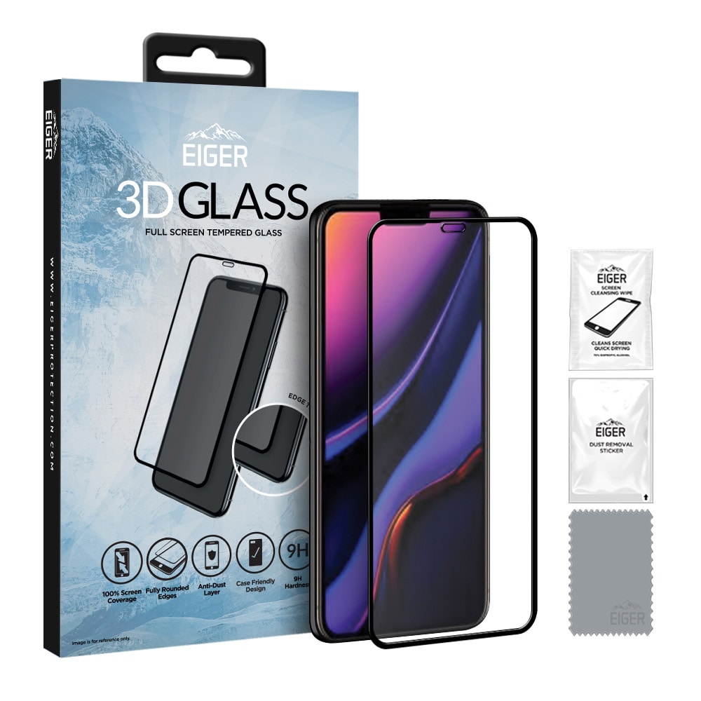 Eiger 3D GLASS Temperoitu Näytönsuoja Apple iPhone 11 - Kirkas/Musta