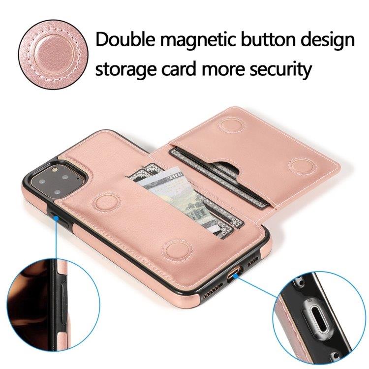 Lompakkokotelo telineellä ja lompakolla iPhone 11 Pro Rosékulta