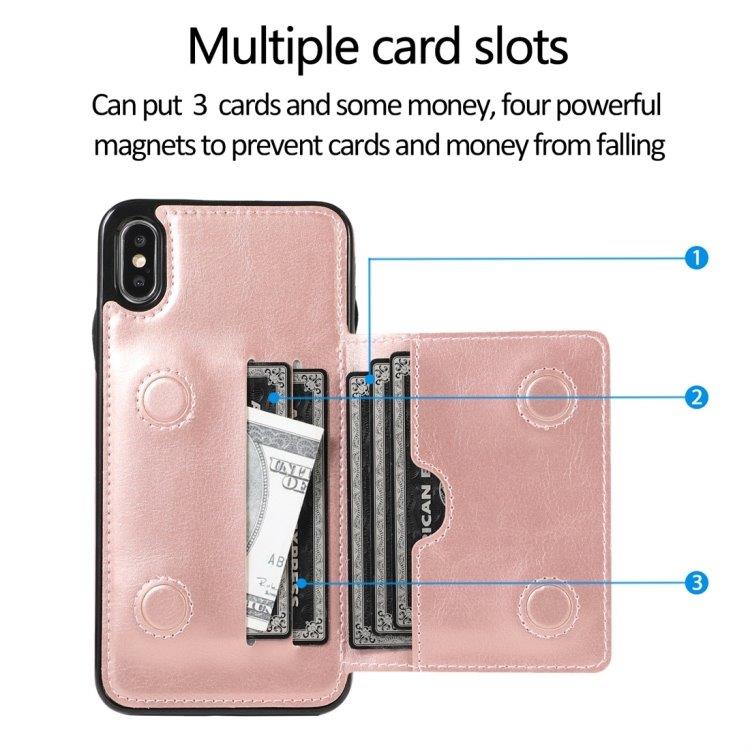 Lompakkokotelo telineellä iPhone  X / XS Rosékulta