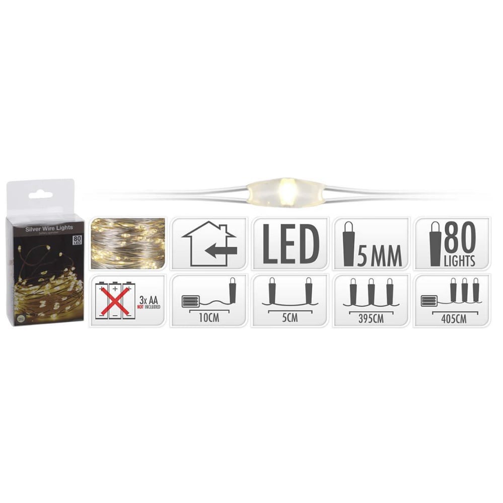 Ohut paristoilla toimiva Hopealanka LED-valoilla