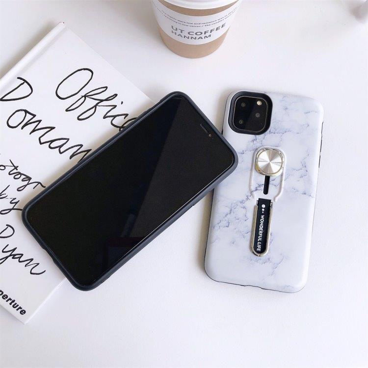 Valkoinen Marmorikuori malliin iPhone 11 PRO magneetilla ja sormenpidikkeellä