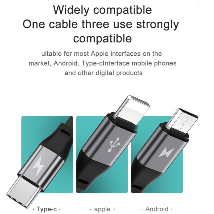 Ulosvedettävä Datakaapeli kolmella liittimellä - USB-C , lightning ja Micro USB