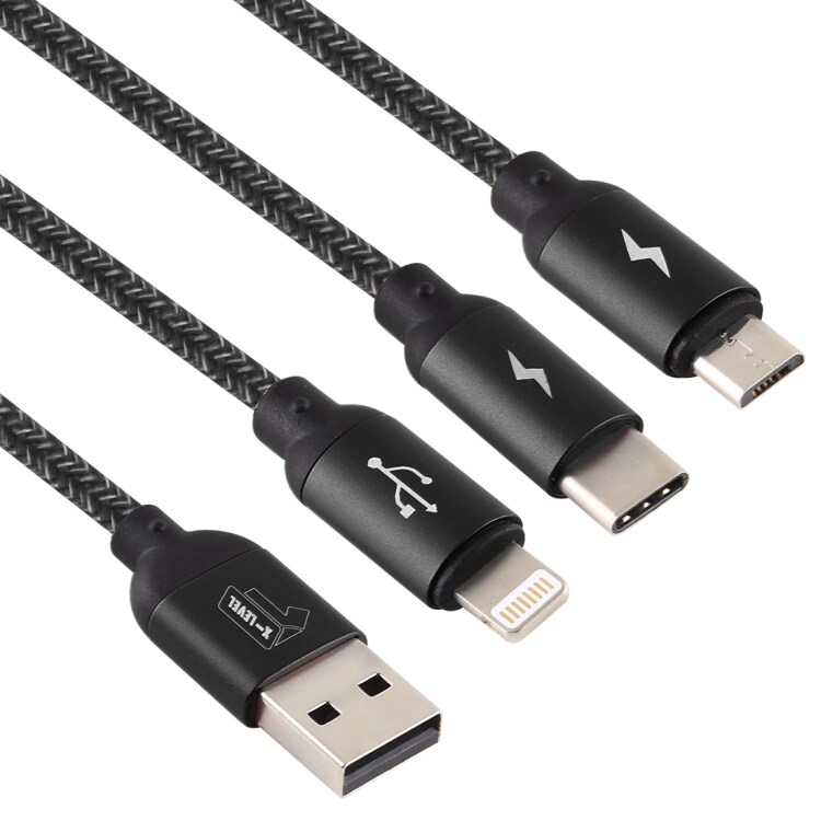 4in1 Kaapeli - USB / USB Tyyppi-C / 8 Pin & Micro USB