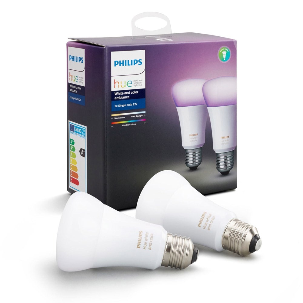 Philips Hue White and Color Ambiance 806lm 6500K E27 10W 2-pakkaus
