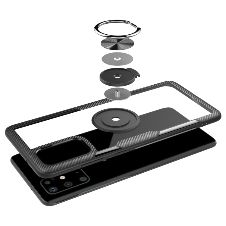 TPU suojakuori mobiilirenkaalla Samsung Galaxy S20, hopea/musta