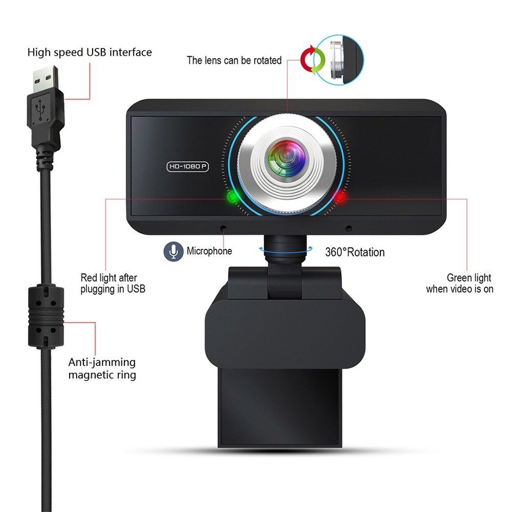 Webkamera 1080P 180 mikrofonilla