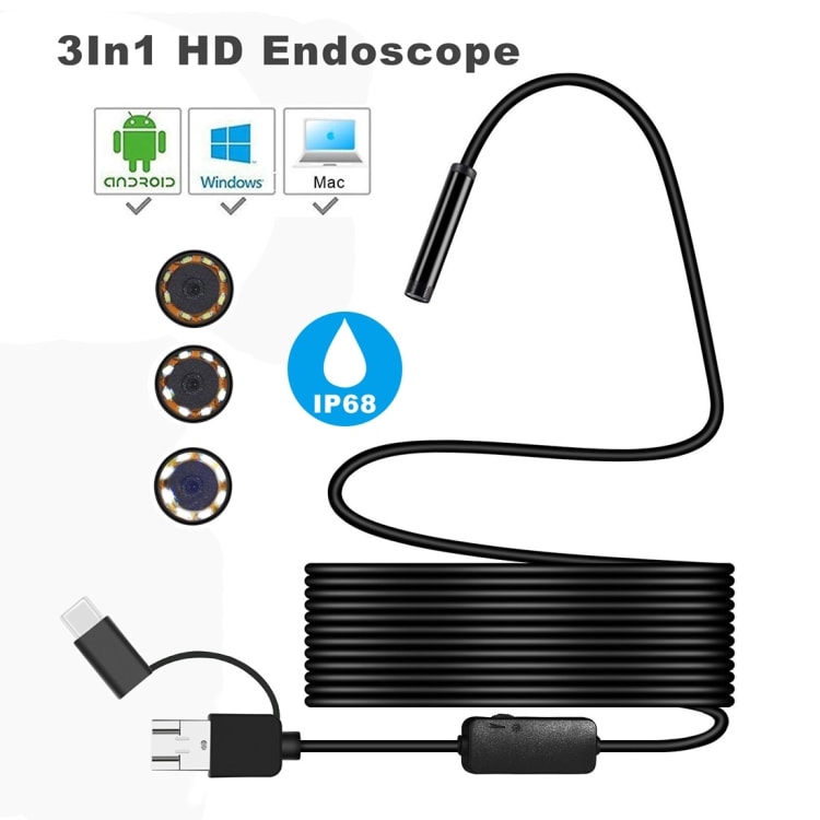 3in1 8mm HD Tarkastuskamera - Kova 10m Kaapeli