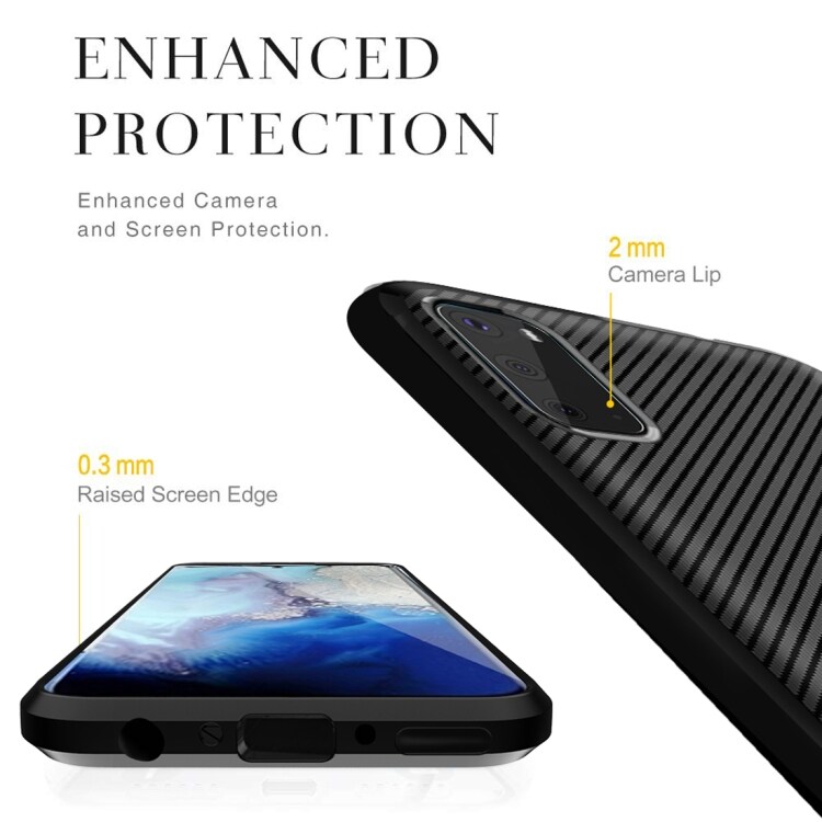 TPU kuori Samsung Galaxy S20+, Carbon Fiber+ Musta