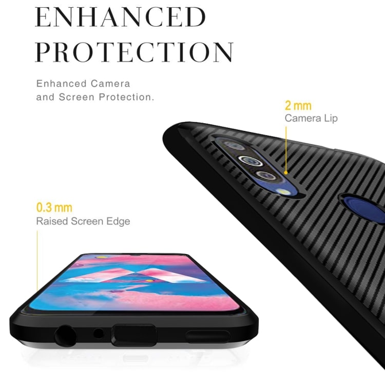 TPU kuori Samsung Galaxy M30 / A40s, Carbon Fiber + Musta
