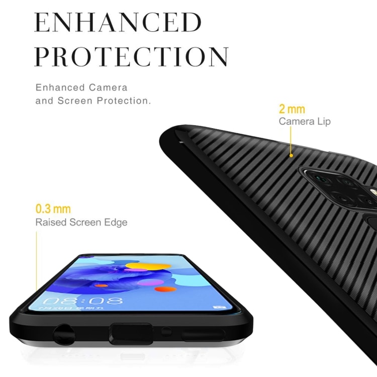 TPU kuori Huawei nova 5i Pro / Mate 30 Lite, Carbon Fiber+ Musta