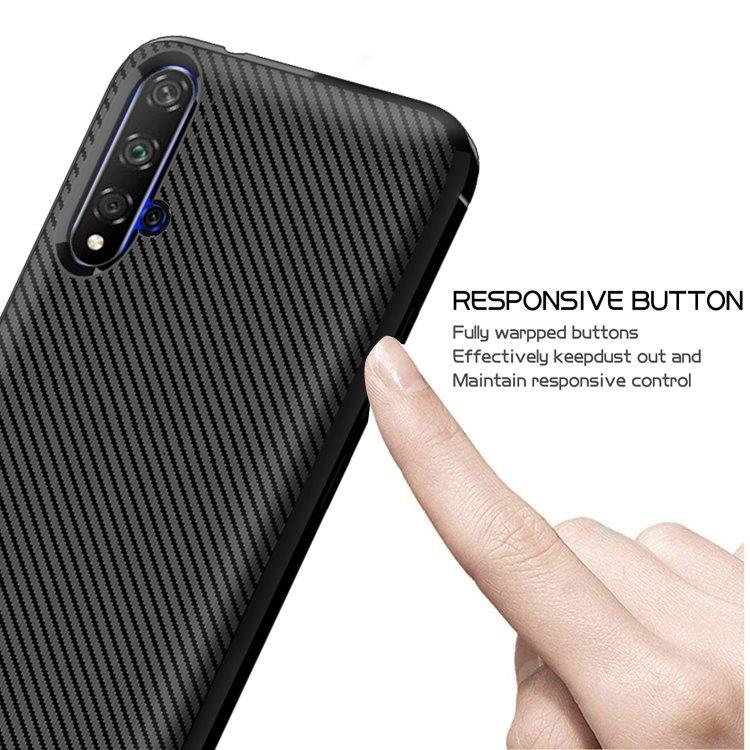 TPU kuori Huawei nova 5T / Honor 20s, Carbon Fiber+Musta