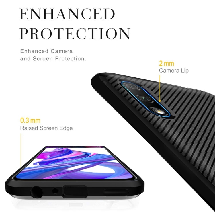 TPU kuori Huawei Honor 9X Pro, Carbon Fiber+Musta