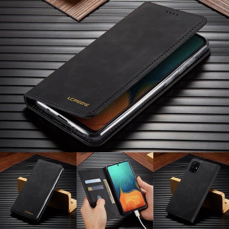 Nahkainen flip suoja korttitaskulla Samsung Galaxy A41s Musta